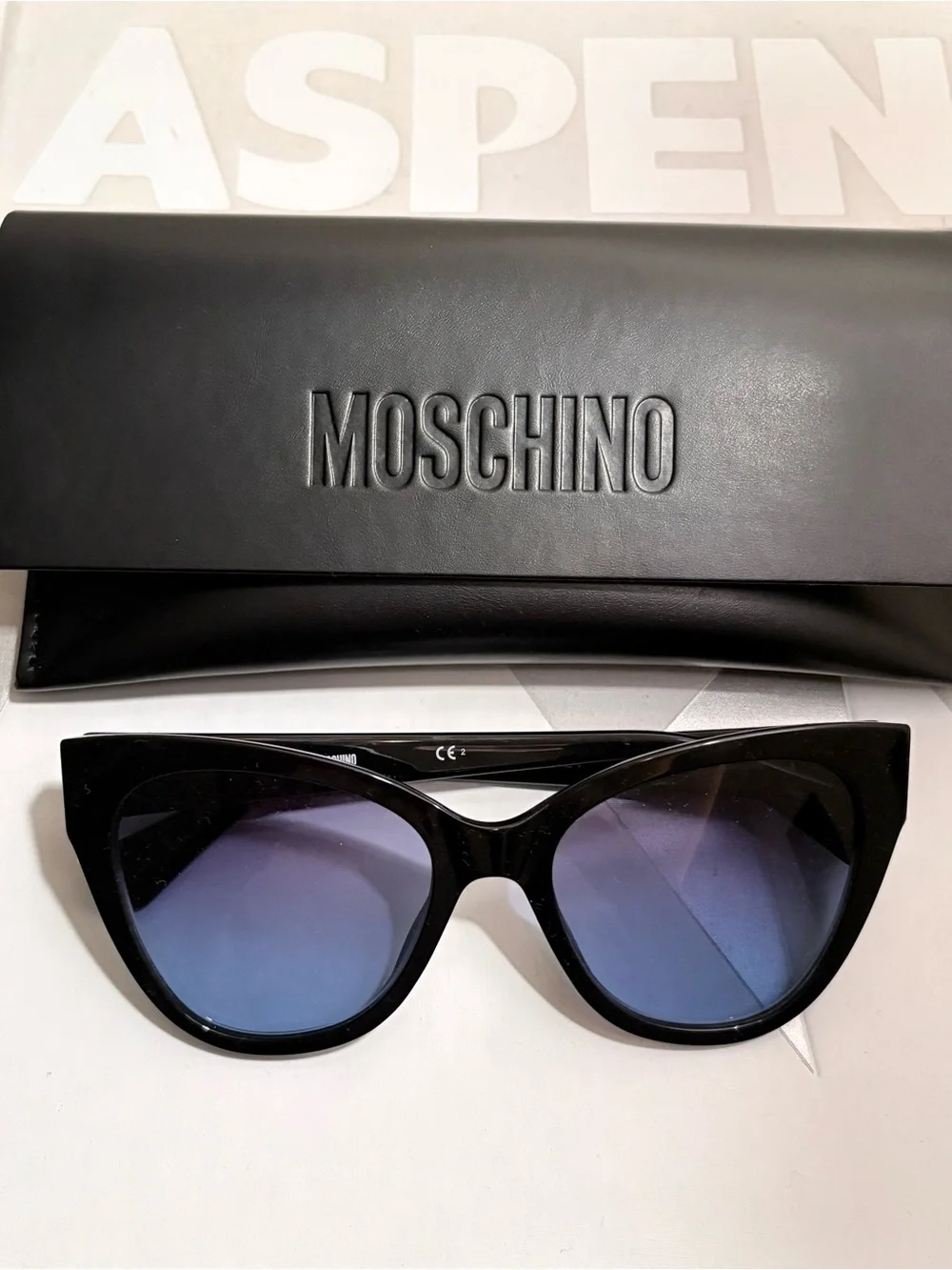 NWT Moschino 54mm Cat Eye Sunglasses w/ Black Frames embellished w/ Golden Studs